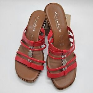 Contessa Nani Women's 8.5M Red Silver Beading Slip On Wedge Sandals Heels